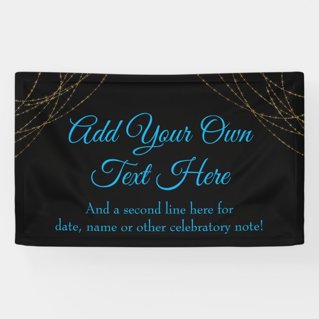 Glittery Gold Light Strings Add Your Sky Blue Text Banner (Horizontal)