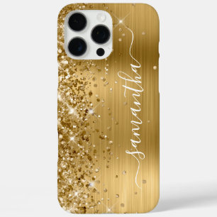 Glittery Gold Metallic Girly Signature iPhone 16 Pro Max Case
