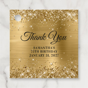Glittery Gold Monogram 75th Birthday Thank You Favour Tags