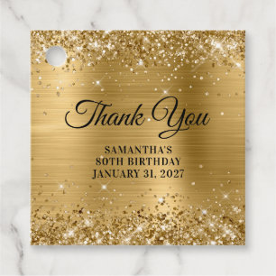 Glittery Gold Monogram 80th Birthday Thank You Favour Tags