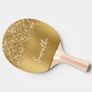 Glittery Gold Ombre Blur Name Ping Pong Paddle
