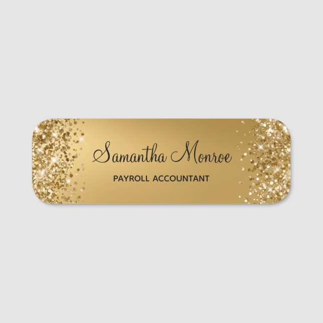 Glittery Gold Ombre Blur Name Tag (Front)