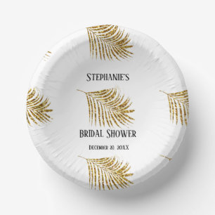 Glittery Gold Palm Tree Leaf Wedding Bridal Shower Paper Plate