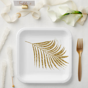 Glittery Gold Palms Baby Shower Weddings Tropical  Paper Plate