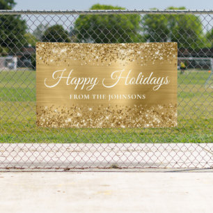 Glittery Gold Personalized Happy Holidays Banner