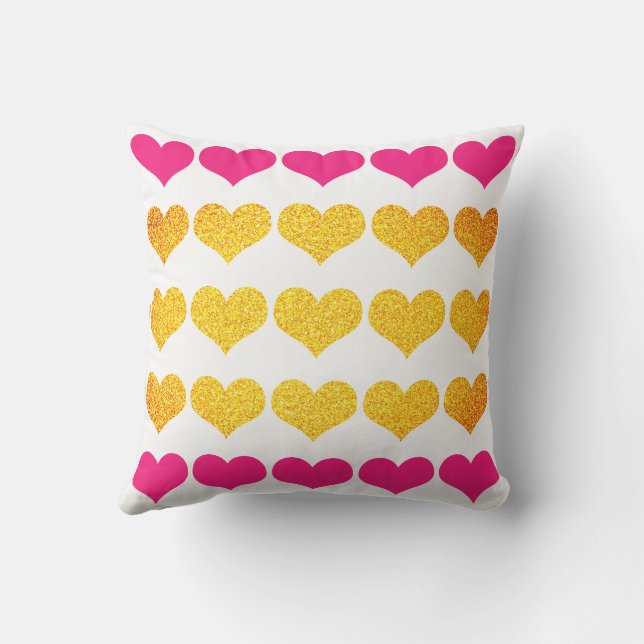 Glittery Gold Pink Heart Valentines Day 2023 Gift  Outdoor Pillow (Back)