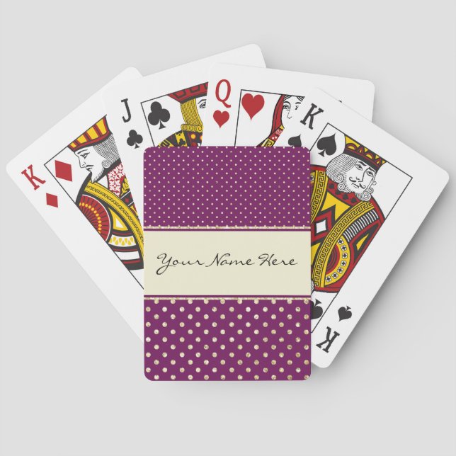 Glittery Gold Polka Dots on Fancy Purple Playing Cards (Back)