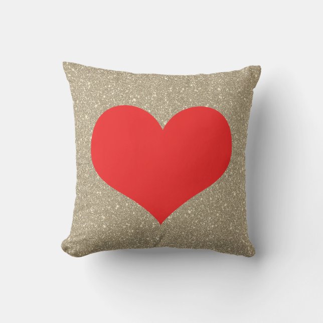 Glittery Gold Red Heart Cute Valentine's Day Gift Outdoor Pillow (Front)