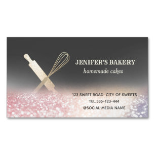 Glittery gold rolling pin whisk chef bakery 	Magnetic business card