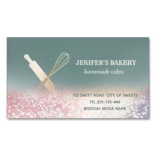 Glittery gold rolling pin whisk chef bakery 	Magnetic business card