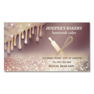 Glittery gold rolling pin whisk chef bakery Magnetic business card