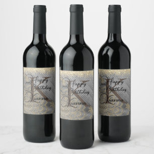 Glittery Gold Silver Mandala Personalized Birthday Wine Label