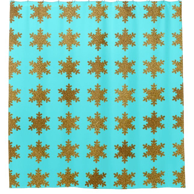 Glittery Gold Snowflake Patterns Turquoise Blue  (Front)