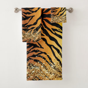 Glittery Gold Tiger Safari Print Bath Towel Set