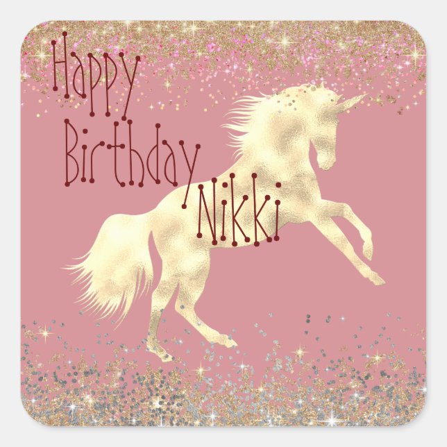 Glittery Gold Unicorn    Square Sticker (Front)