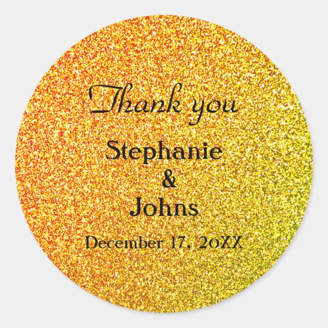 Glittery Gold Wedding Favour Label Cool Thank You (Front)