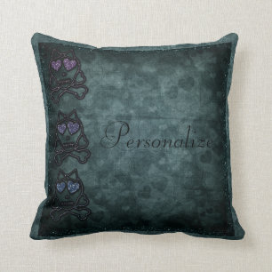 Glittery Gothic Skulls Personalized Throw Pillow