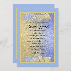 Glittery Gradient Bat Mitzvah Blue Invitation