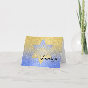 Glittery Gradient Bat Mitzvah Thank You Blue Card