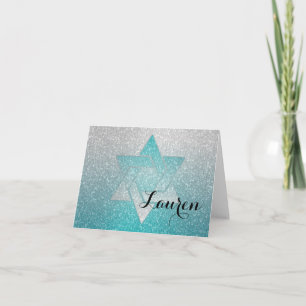 Glittery Gradient Bat Mitzvah Thank You Turquoise