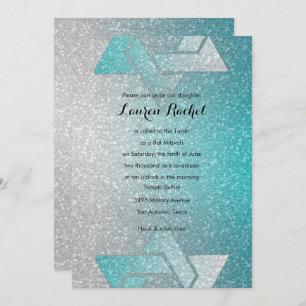 Glittery Gradient Bat Mitzvah Turquoise Invitation