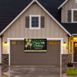 Glittery Green and Gold Happy Birthday Banner<br><div class="desc">Fun banner sign for indoors or out,  featuring some glam metallic balloons and glittery confetti on a rich textured deep green background for your personalized birthday banner.</div>