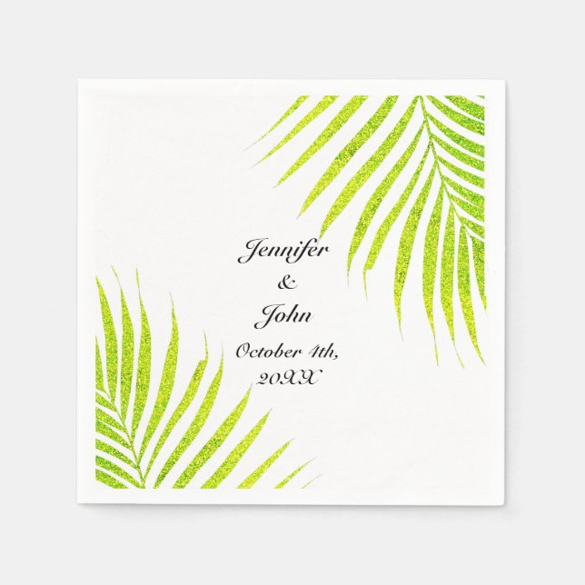 Glittery Green Gold Tropical Palm Leaf Weddings Napkin (Front)