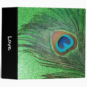 Glittery Green Peacock Feather Still Life Binder