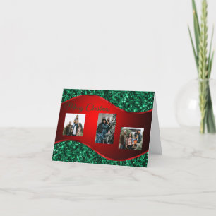 Glittery Green & Red Christmas Folded Photo Card