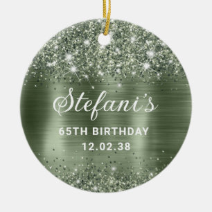 Glittery Green Sage Foil 65th Birthday Classic Ceramic Ornament