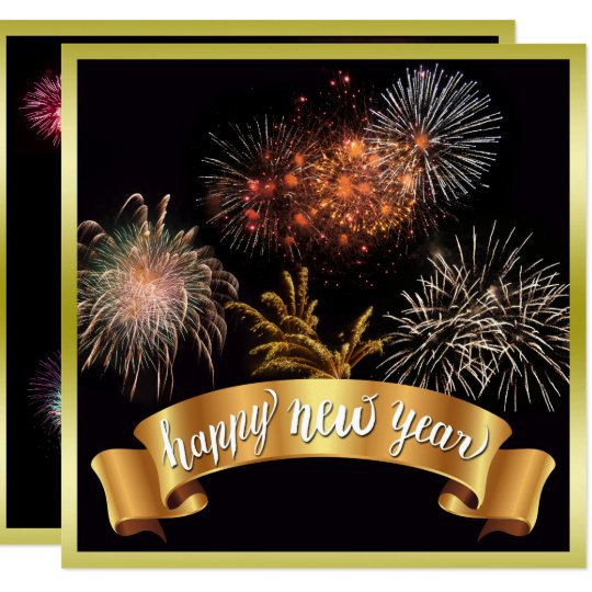 Glittery Happy New Year & Fireworks New Year's Eve Card