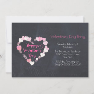 Glittery Hearts in Pink Valentine's Day Party Invitation