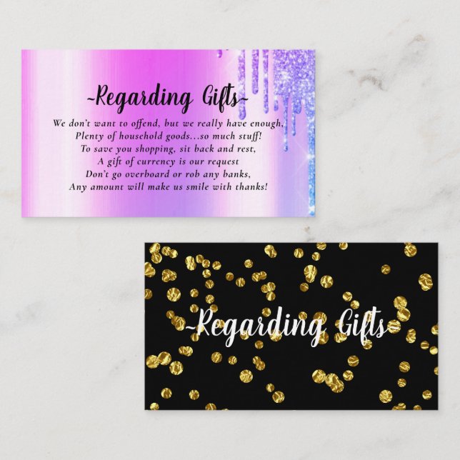 Glittery Honeymoon Fund bridal shower wedding Enclosure Card (Front/Back)