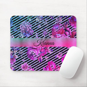 Glittery Hot Pink and Teal Floral       Mouse Pad