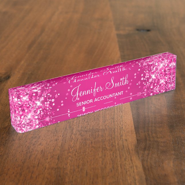 Glittery Hot Pink Gradient Nameplate (Side)