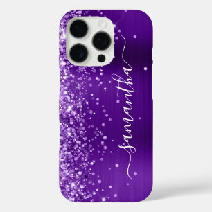 Glittery Indigo Purple Glam Girly Signature iPhone 16 Pro Case