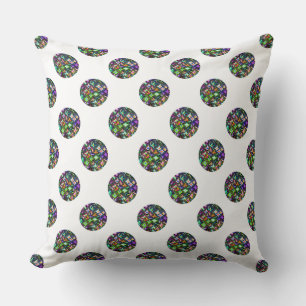 Glittery Kaleidoscope Polka Dots on White Throw Pillow