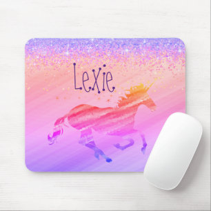 Glittery Lavender and Pink Unicorn Mouse Pad
