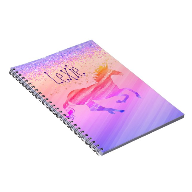 Glittery Lavender and Pink Unicorn   Notebook (Right Side)