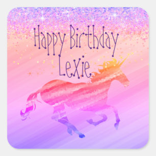Glittery Lavender and Pink Unicorn           Square Sticker