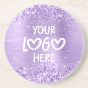 Glittery Lavender Faux Foil Business Logo Coaster