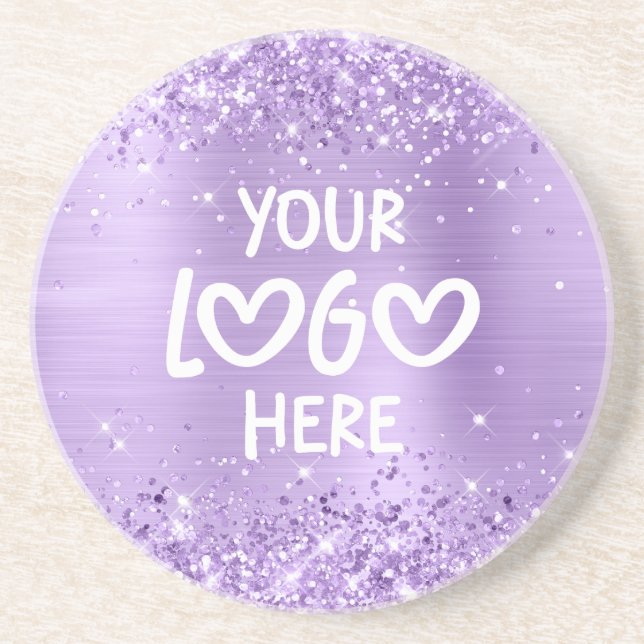 Glittery Lavender Faux Foil Business Logo Coaster (Front)