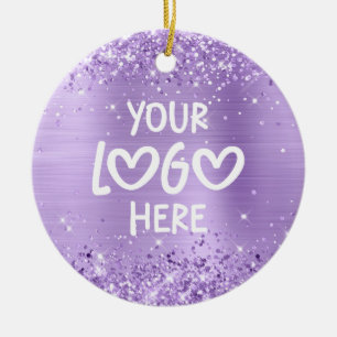 Glittery Lavender Faux Foil Business Logo Holiday Ceramic Ornament