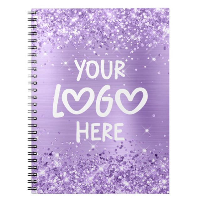Glittery Lavender Faux Foil Business Logo Notebook (Front)