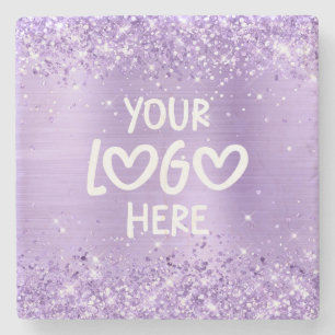 Glittery Lavender Faux Foil Business Logo Stone Coaster