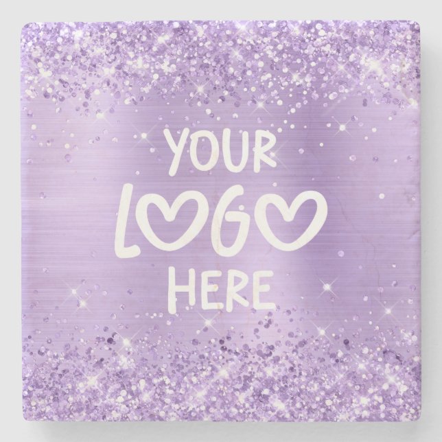 Glittery Lavender Faux Foil Business Logo Stone Coaster (Front)