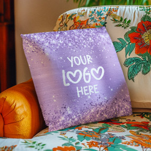 Glittery Lavender Faux Foil Business Logo Throw Pillow