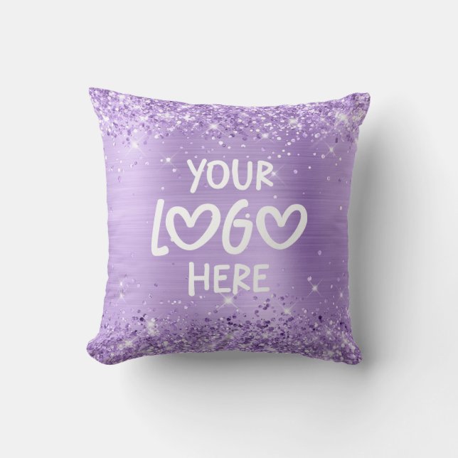 Glittery Lavender Faux Foil Business Logo Throw Pillow (Front)