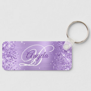 Glittery Lavender Foil Fancy Monogram Keychain