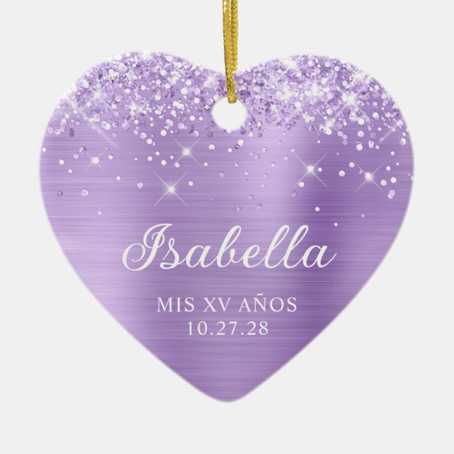 Glittery Lavender Foil Mis XV Anos Photo Ceramic Ornament (Front)